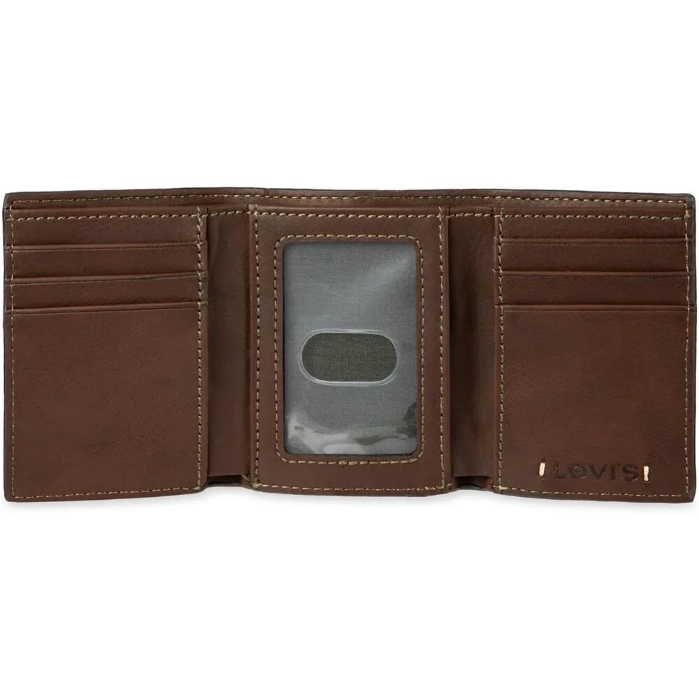 Men's Brown Stitch Wallet Style Includes Window Credit Card Holder Designed